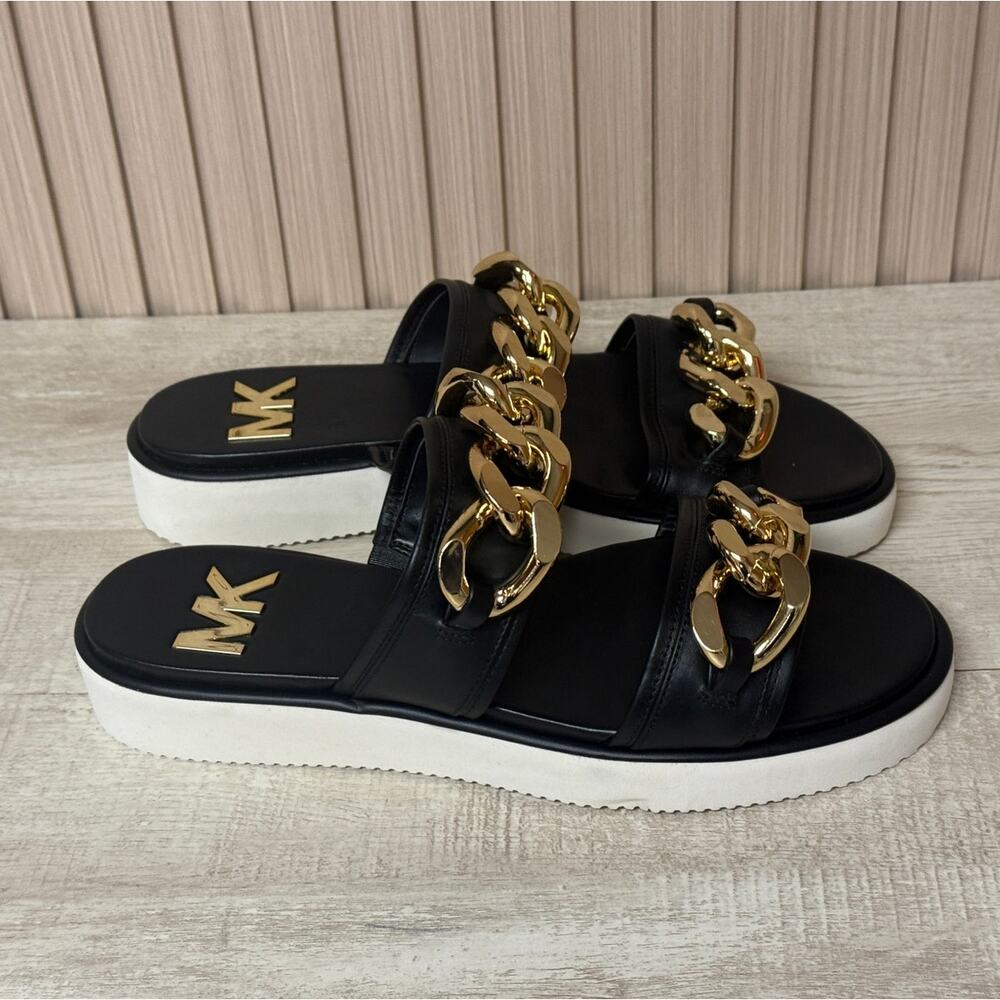 Michael Kors Scarlett Chain-Link Leather Slide Sandal Size 8.5M Women's Shoes - Picture 3 of 10